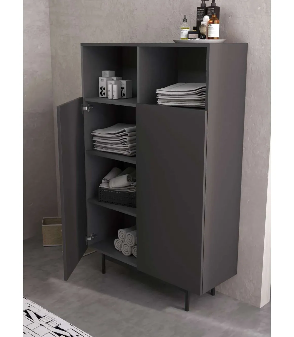 Mueble auxiliar modelo 603-1 acabado grafito, 110 x 90 x 34 (alto x ancho x fondo)