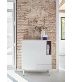 Mueble auxiliar modelo Corvo 3 puertas 3 cajones acabado crema, 40cm(ancho) 120cm(alto) 100cm (largo)