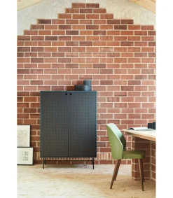 Mueble auxiliar modelo Punto 2 puertas 4 cajones interiores acabado verde/negro, 45cm(ancho) 130cm(alto) 93cm(largo)