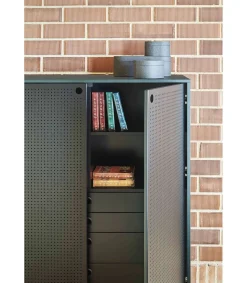 Mueble auxiliar modelo Punto 2 puertas 4 cajones interiores acabado verde/negro, 45cm(ancho) 130cm(alto) 93cm(largo)