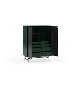 Mueble auxiliar modelo Punto 2 puertas 4 cajones interiores acabado verde/negro, 45cm(ancho) 130cm(alto) 93cm(largo)