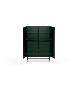 Mueble auxiliar modelo Punto 2 puertas 4 cajones interiores acabado verde/negro, 45cm(ancho) 130cm(alto) 93cm(largo)