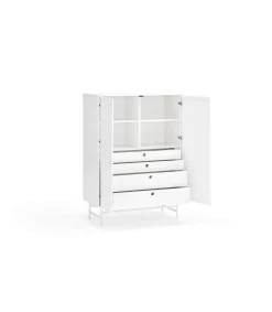 Mueble auxiliar modelo Punto 2 puertas 4 cajones interiores acabado blanco, 45cm(ancho) 130cm(alto) 93cm(largo)