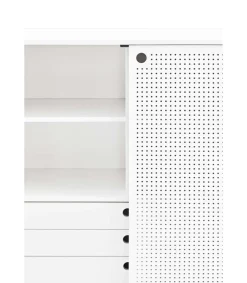 Mueble auxiliar modelo Punto 2 puertas 4 cajones interiores acabado blanco, 45cm(ancho) 130cm(alto) 93cm(largo)