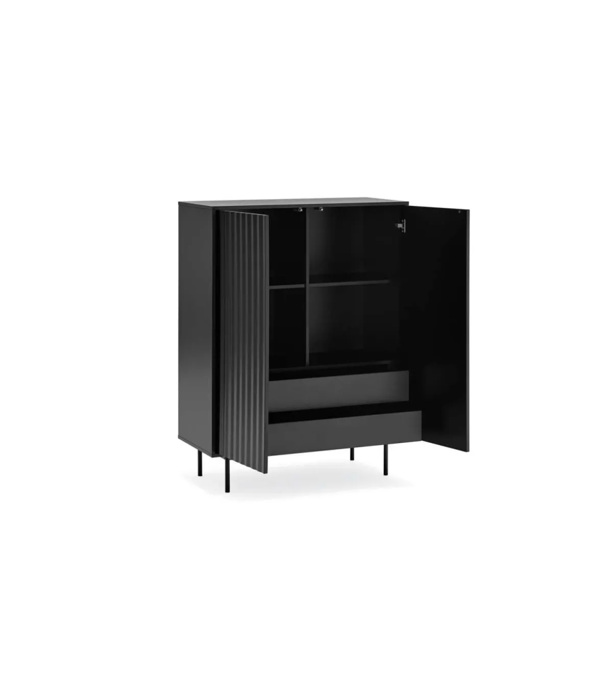 Mueble auxiliar modelo Sierra 2 puertas 2 cajones interiores acabado negro, 45cm(ancho) 130cm(alto) 97cm (largo)