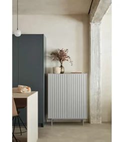 Mueble auxiliar modelo Sierra 2 puertas 2 cajones interiores acabado gris claro, 45cm(ancho) 130cm(alto) 97cm (largo)