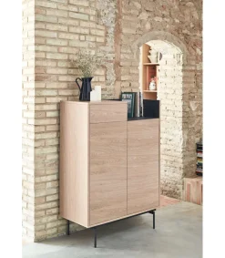 Mueble auxiliar modelo Valley 2 puertas 1 cajón acabado roble/azul oscuro, 40cm(ancho) 130cm(alto) 92cm (largo)