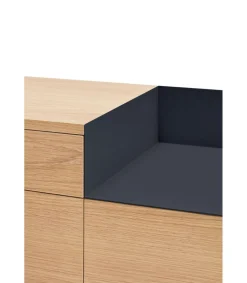 Mueble auxiliar modelo Valley 2 puertas 1 cajón acabado roble/azul oscuro, 40cm(ancho) 130cm(alto) 92cm (largo)