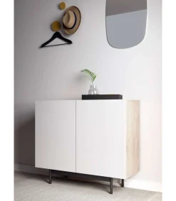 Mueble auxiliar 2 puertas abatibles modelo 601-1 acabado en roble claro/blanco. 78 cm (alto) x 90 cm (ancho) x 34 cm (prof.)