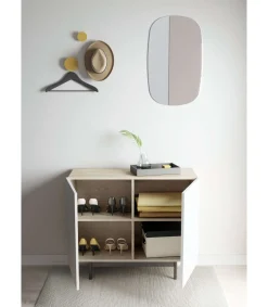 Mueble auxiliar 2 puertas abatibles modelo 601-1 acabado en roble claro/blanco. 78 cm (alto) x 90 cm (ancho) x 34 cm (prof.)