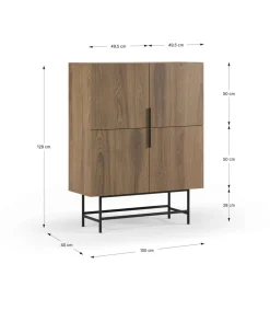 Mueble auxiliar 4 puertas abatibles modelo Elena acabado roble/negro. 128cm(alto) 100cm (ancho) 40cm(prof.)