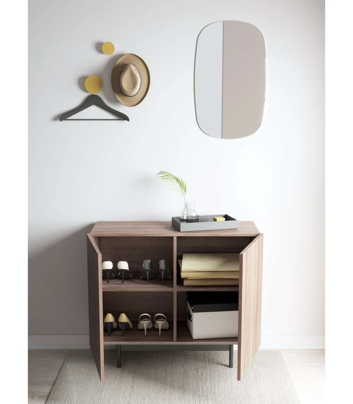 Mueble auxiliar 2 puertas abatibles modelo 601-1 acabado en nogal claro. 78 cm (alto) x 90 cm (ancho) x 34 cm (prof.)