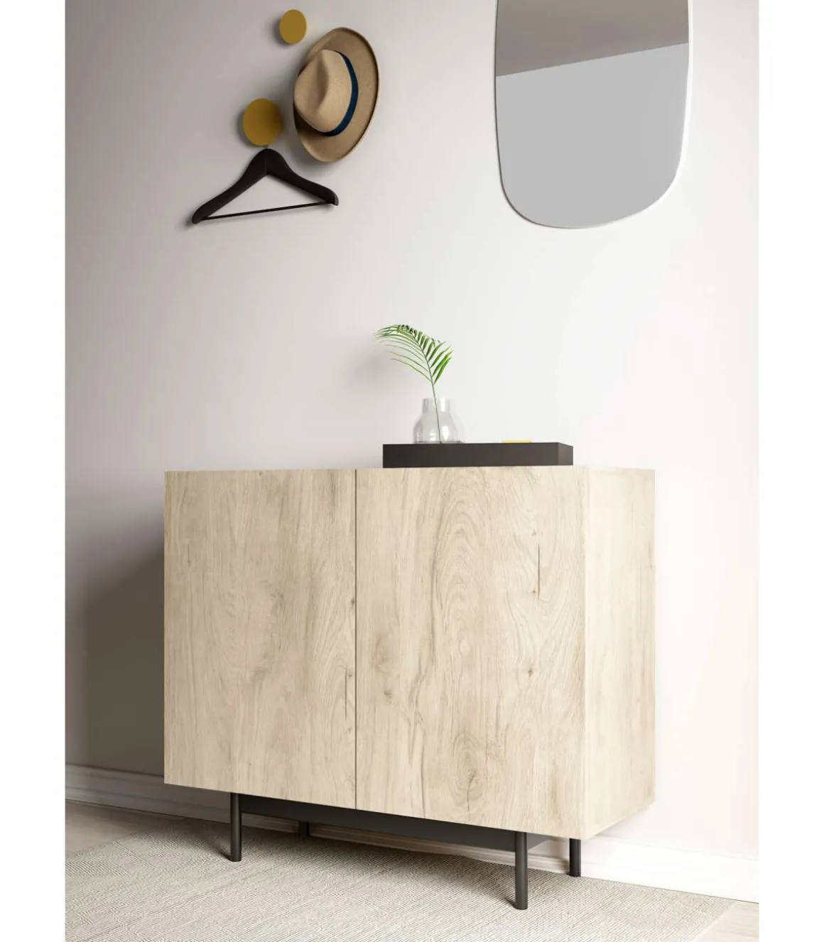 Mueble auxiliar 2 puertas abatibles modelo 601-1 acabado en roble claro. 78 cm (alto) x 90 cm (ancho) x 34 cm (prof.)