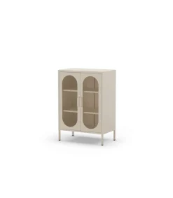 Mueble auxiliar 2 puertas abatibles modelo Dora acabado metal crema. 100cm(alto) 70cm (ancho) 40cm(prof.)