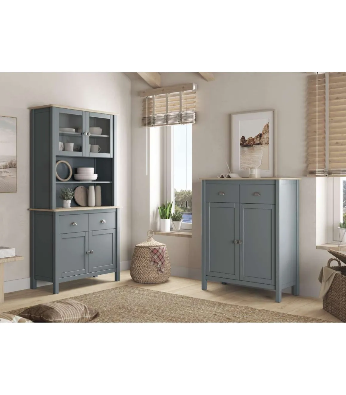 Mueble auxiliar 2 puertas 1 cajón modelo Miguel acabado verde kaki/roble. 110cm(alto) 90cm(ancho) 40cm(prof).