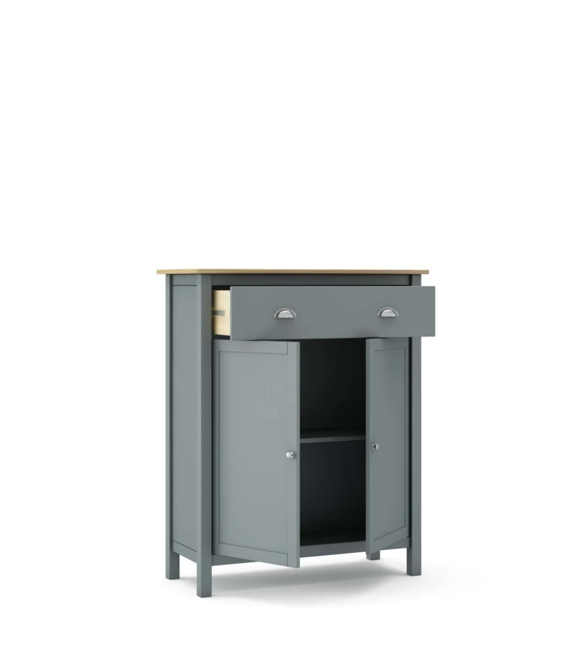 Mueble auxiliar 2 puertas 1 cajón modelo Miguel acabado verde kaki/roble. 110cm(alto) 90cm(ancho) 40cm(prof).