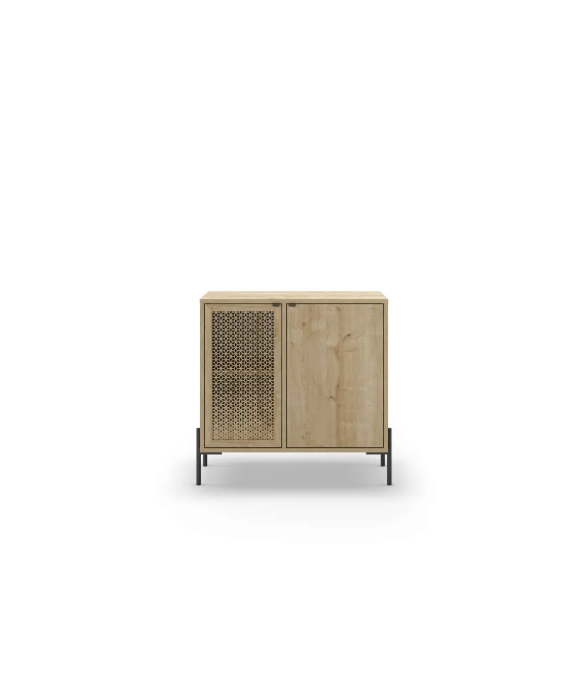 Mueble auxiliar 2 puertas modelo India acabado roble/negro. 80.3cm(alto) 83.6cm(ancho) 40cm(prof).