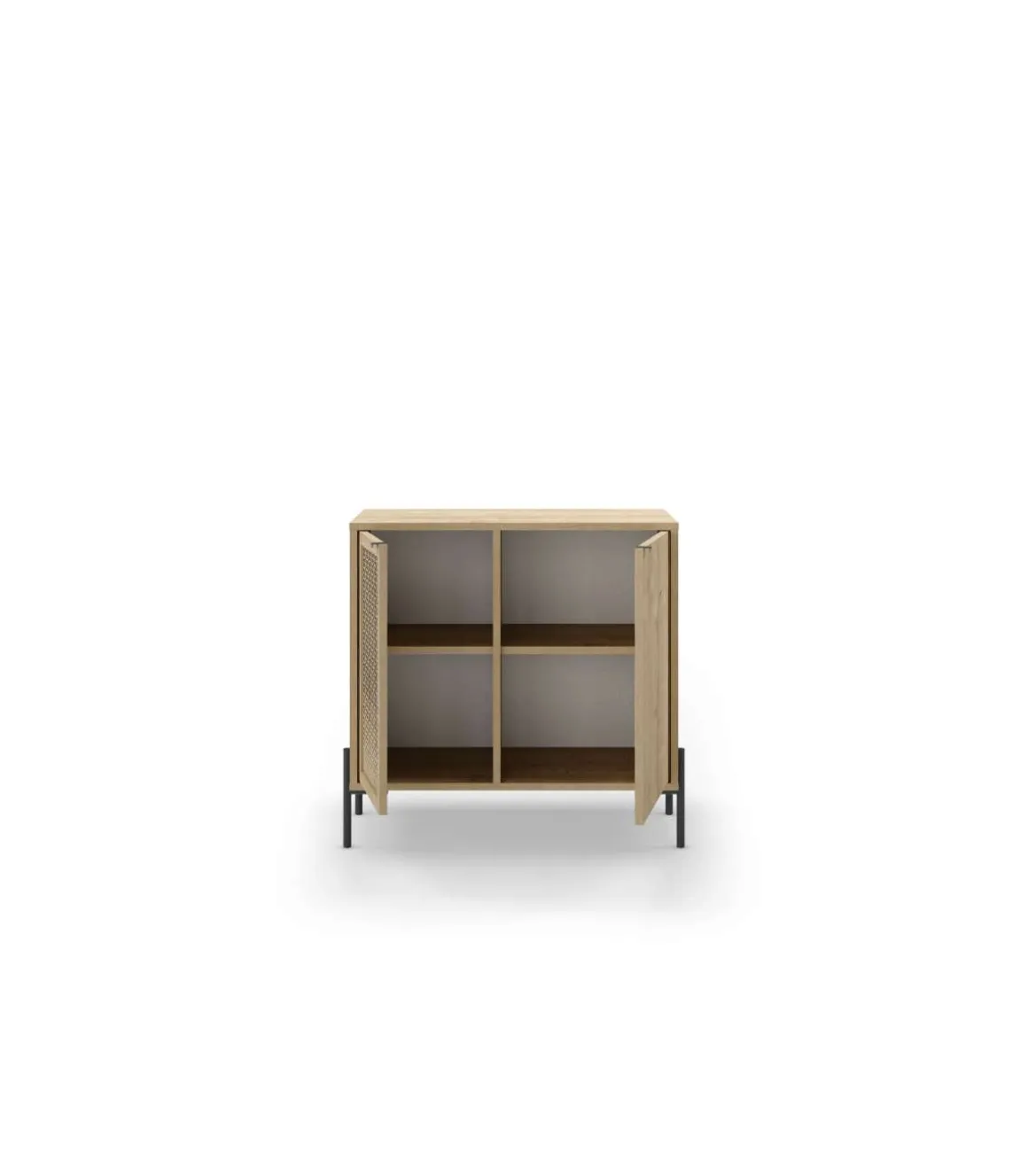 Mueble auxiliar 2 puertas modelo India acabado roble/negro. 80.3cm(alto) 83.6cm(ancho) 40cm(prof).