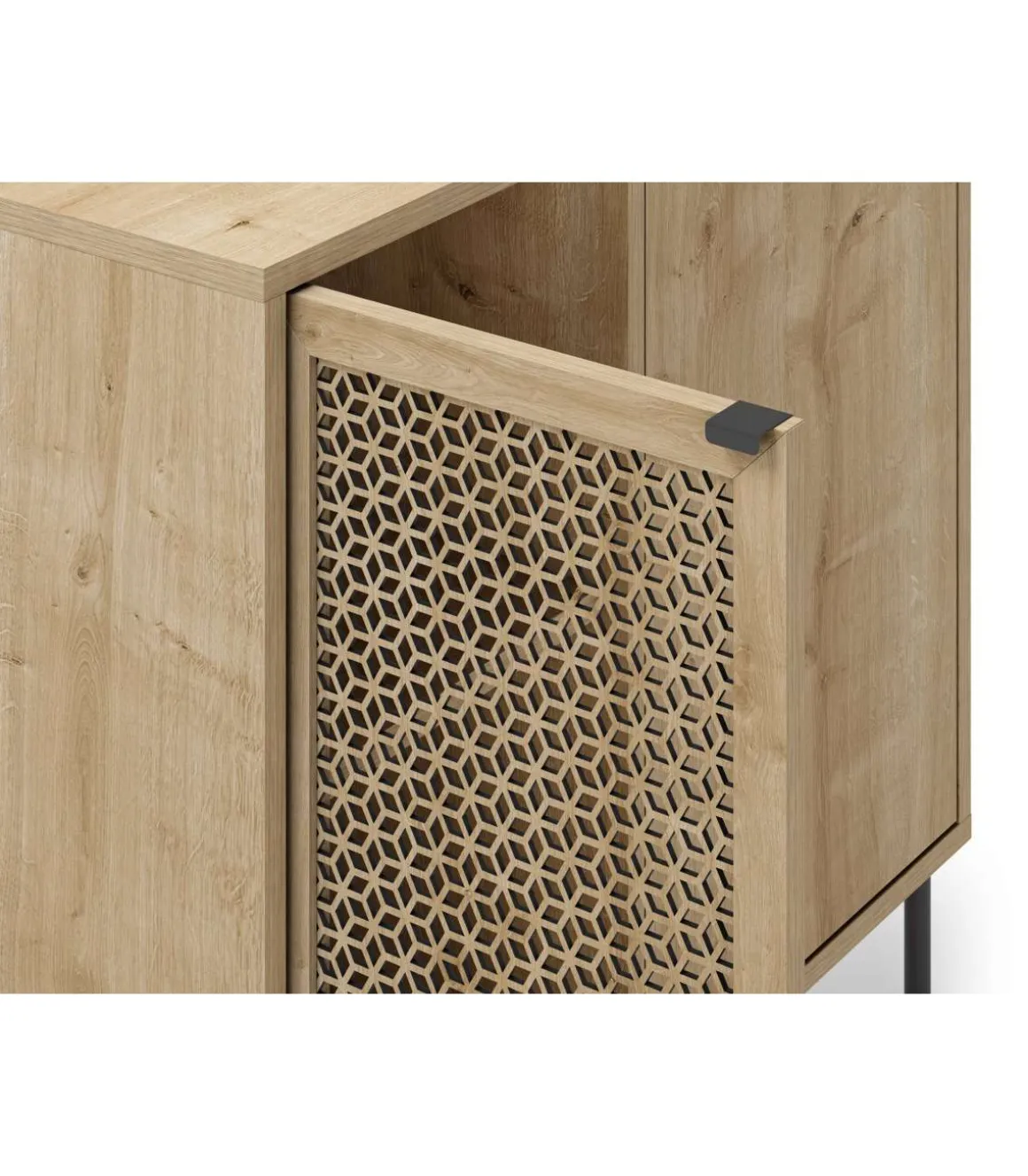 Mueble auxiliar 2 puertas modelo India acabado roble/negro. 80.3cm(alto) 83.6cm(ancho) 40cm(prof).
