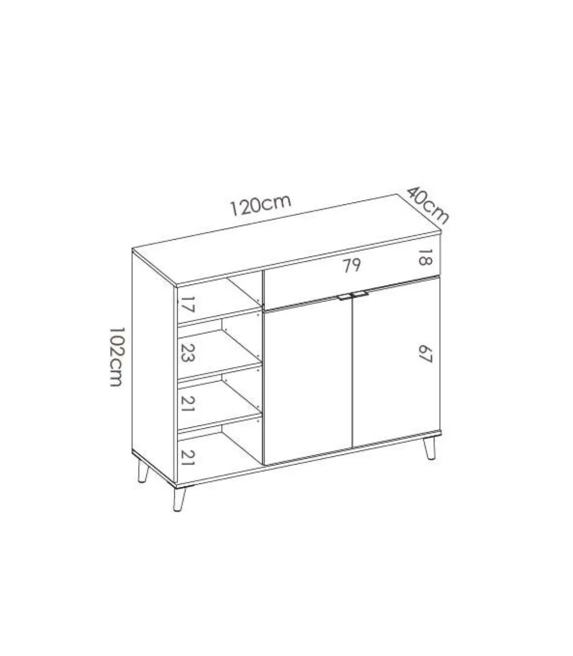 Mueble auxiliar Villarodrigo 2 puertas 1 cajón y estantes 102 cm(alto)120 cm(ancho)40 cm(largo)