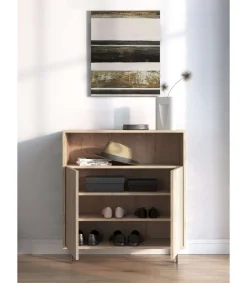 Mueble auxiliar/zapatero Md-509 con puertas acabado en roble, 89cm(alto) 80cm(ancho) 29cm(prof.)