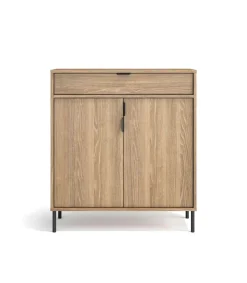 Mueble auxiliar/zapatero Md-507, 2 puertas 1 cajón en roble oscuro, 89cm(alto) 80cm(ancho) 29cm(prof.)
