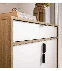 Mueble auxiliar/zapatero Md-507, 2 puertas 1 cajón en roble oscuro/blanco, 89cm(alto) 80cm(ancho) 29cm(prof.)