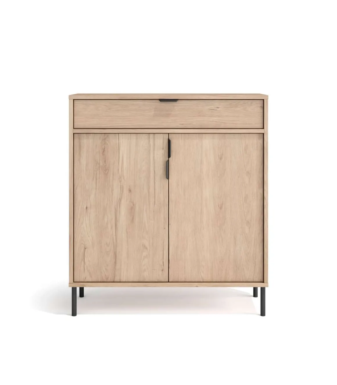 Mueble auxiliar/zapatero Md-507, 2 puertas 1 cajón en roble claro, 89cm(alto) 80cm(ancho) 29cm(prof.)