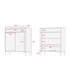 Mueble auxiliar/zapatero Md-507, 2 puertas 1 cajón en roble claro, 89cm(alto) 80cm(ancho) 29cm(prof.)
