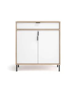 Mueble auxiliar/zapatero Md-507, 2 puertas 1 cajón en roble claro/blanco, 89cm(alto) 80cm(ancho) 29cm(prof.)