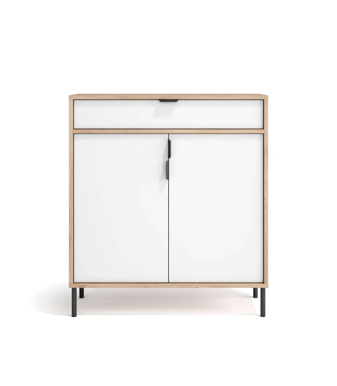 Mueble auxiliar/zapatero Md-507, 2 puertas 1 cajón en roble claro/blanco, 89cm(alto) 80cm(ancho) 29cm(prof.)