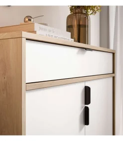 Mueble auxiliar/zapatero Md-507, 2 puertas 1 cajón en roble claro/blanco, 89cm(alto) 80cm(ancho) 29cm(prof.)