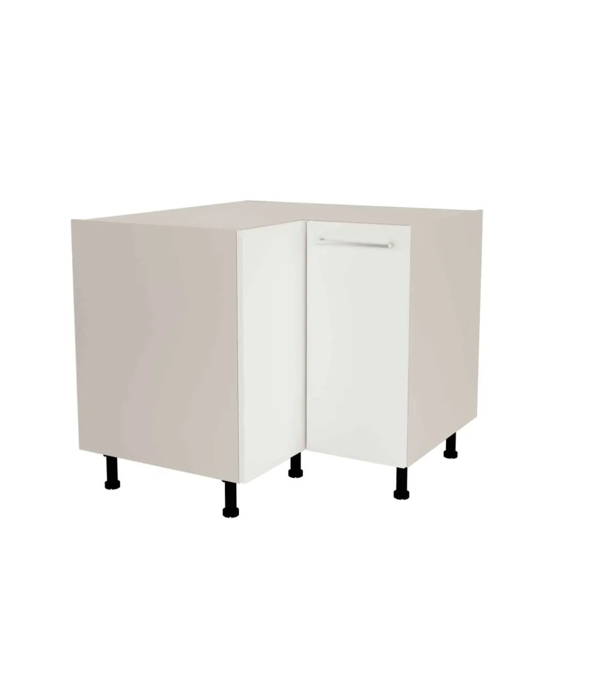 Mueble bajo de rincón acabado en puertas en color blanco mate, 85 cm(alto)93x93 cm(ancho)60 cm(largo)