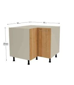 Mueble bajo de rincón acabado en puertas en color roble vega, 85 cm(alto)93x93 cm(ancho)60 cm(largo)