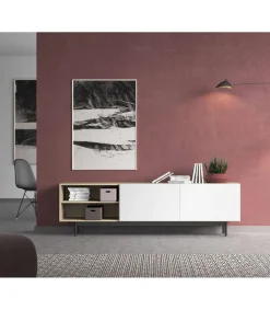 Mueble bajo televisión Md-608-1 en color roble/blanco, 52cm(alto) 180cm(ancho) 43cm(largo)