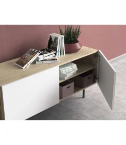 Mueble bajo televisión Md-608-1 en color roble/blanco, 52cm(alto) 180cm(ancho) 43cm(largo)