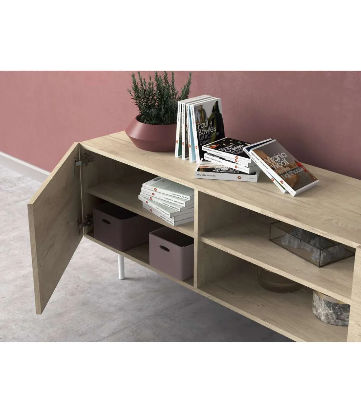 Mueble bajo televisión Md-608-2 en color roble, 52cm(alto) 180cm(ancho) 43cm(largo)