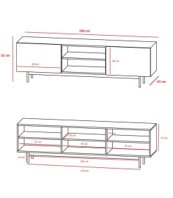 Mueble bajo televisión Md-608-2 en color roble, 52cm(alto) 180cm(ancho) 43cm(largo)