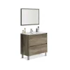 Mueble baño Loa 2 cajones espejo y lavabo cerámico en acabado color nordik 80 cm(alto)80 cm(ancho)45 cm(largo)