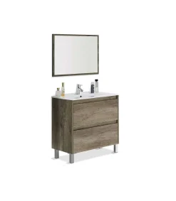 Mueble baño Loa 2 cajones espejo y lavabo cerámico en acabado color nordik 80 cm(alto)80 cm(ancho)45 cm(largo)
