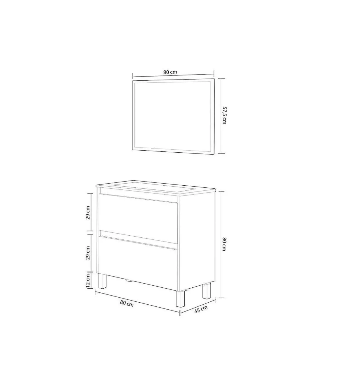 Mueble baño Loa 2 cajones espejo y lavabo cerámico en acabado color nordik 80 cm(alto)80 cm(ancho)45 cm(largo)