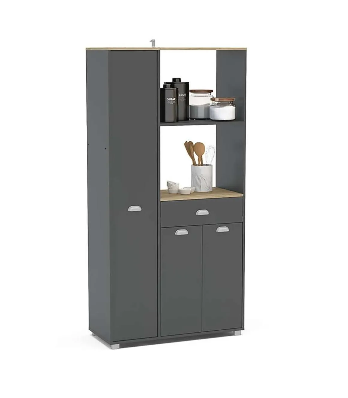 Mueble Buffet alto 3 puertas y 1 cajón acabado gris grafito, 180cm (alto) x90cm (ancho) x 40cm (fondo).