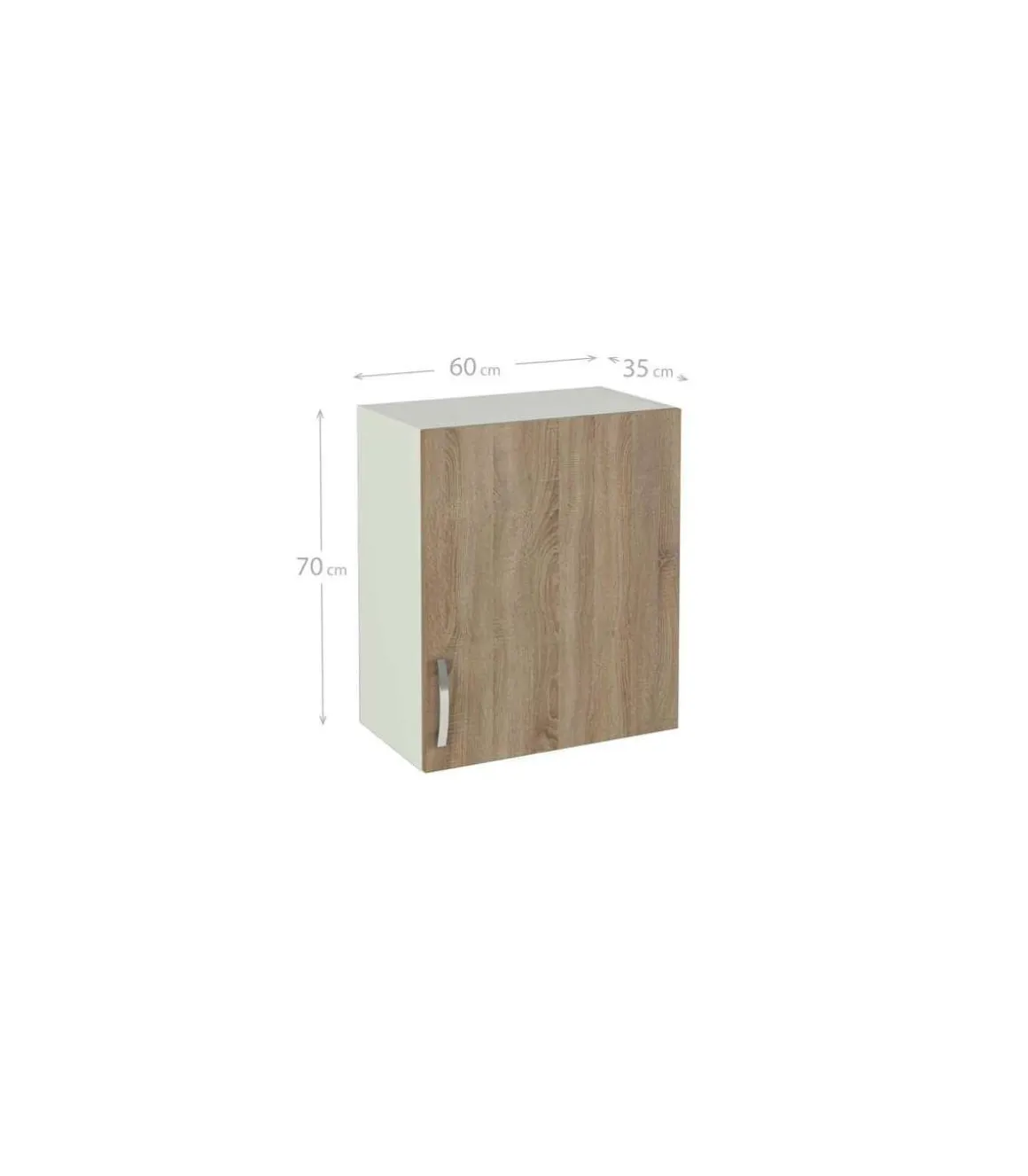Mueble cocina para colgar con 1 puerta en roble cortez, 70 cm(lato)60 cm(ancho)33 cm(largo)