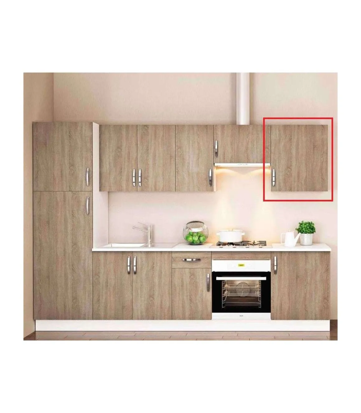 Mueble cocina para colgar con 1 puerta en roble cortez, 70 cm(lato)60 cm(ancho)33 cm(largo)