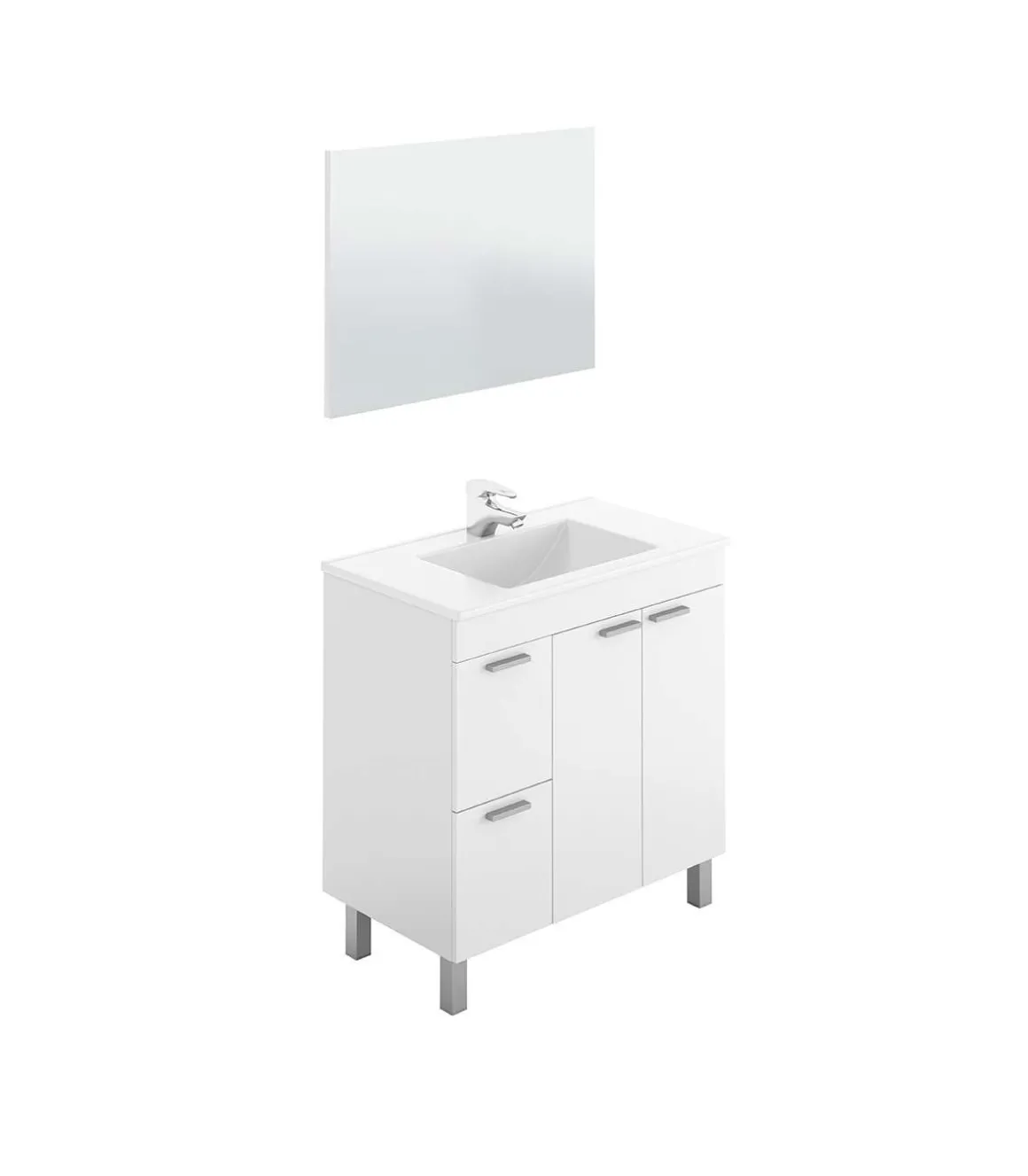 Mueble con lavabo cerámico y espejo Marta en acabado blanco. 80 cm(alto)80 cm(ancho)45 cm(largo)