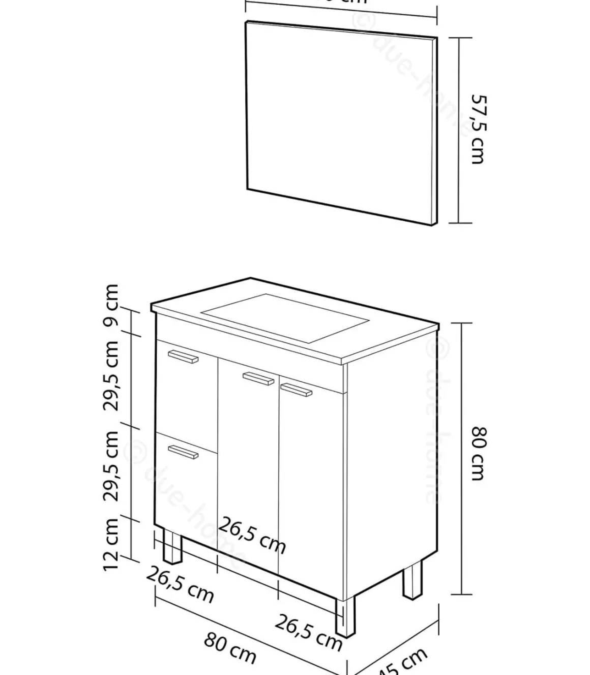 Mueble con lavabo cerámico y espejo Marta en acabado blanco. 80 cm(alto)80 cm(ancho)45 cm(largo)