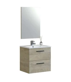 Mueble con lavabo cerámico y espejo Toby, acabado roble 57cm(alto) 60cm(ancho) 45cm(largo)