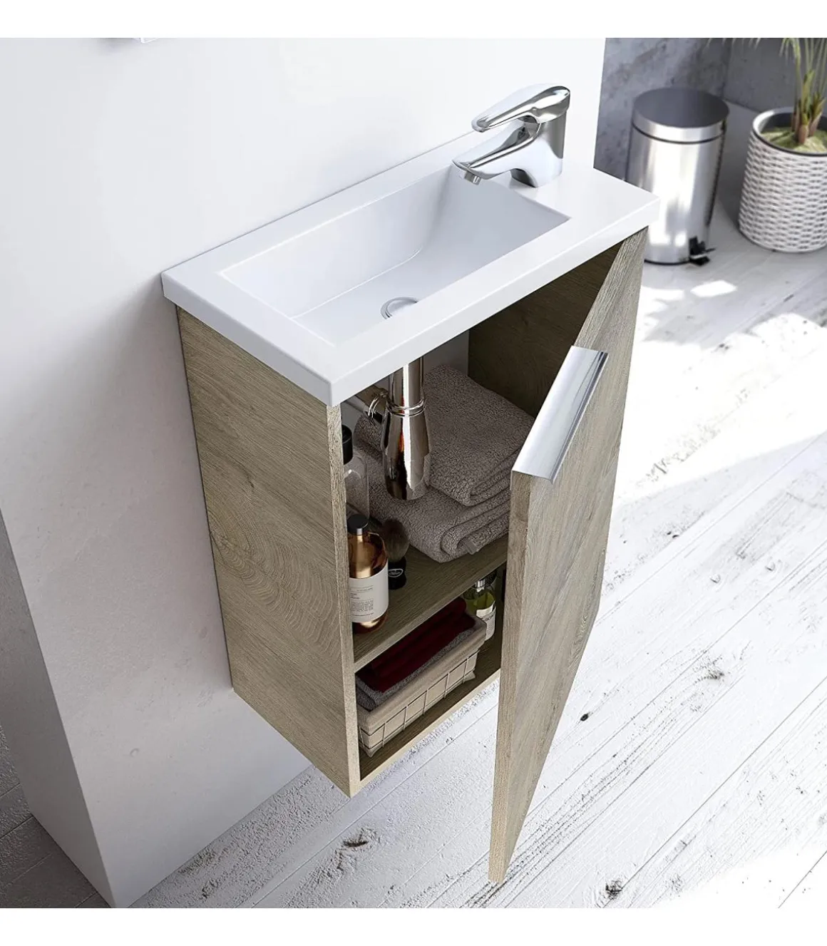 Mueble con lavabo y espejo Darío, acabado imitación a madera 58 cm(alto)40 cm(ancho)22 cm(largo)