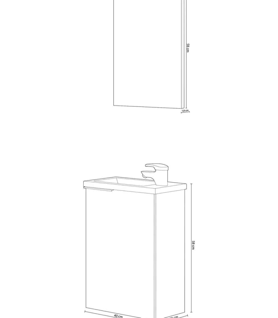 Mueble con lavabo y espejo Darío, acabado imitación a madera 58 cm(alto)40 cm(ancho)22 cm(largo)