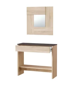 Mueble consola Luz con cajón y espejo en roble Canadian y óxido 0X6741F